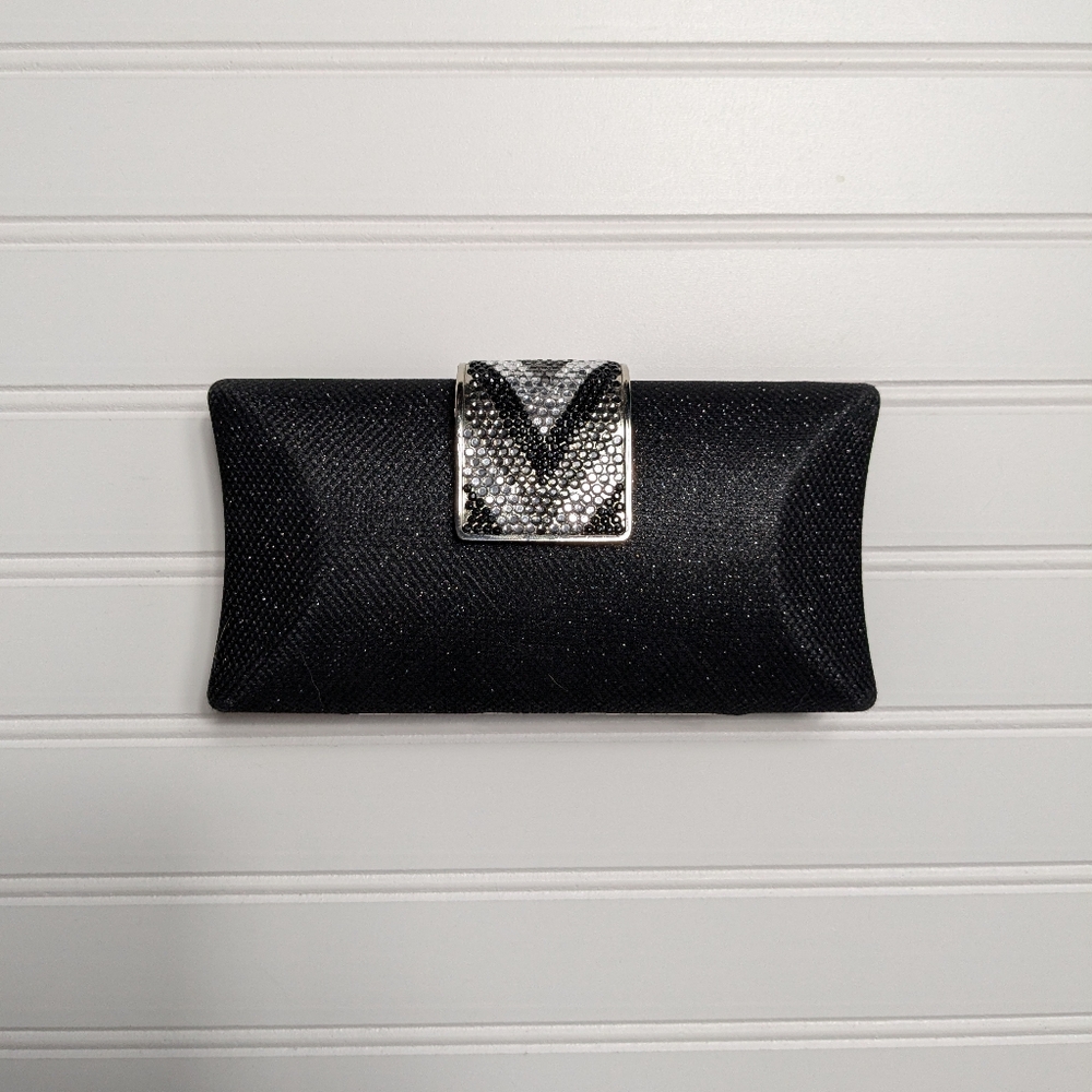 Orly Black Shiny Clutch With Rhinestone Clasp - Picture 1 of 5